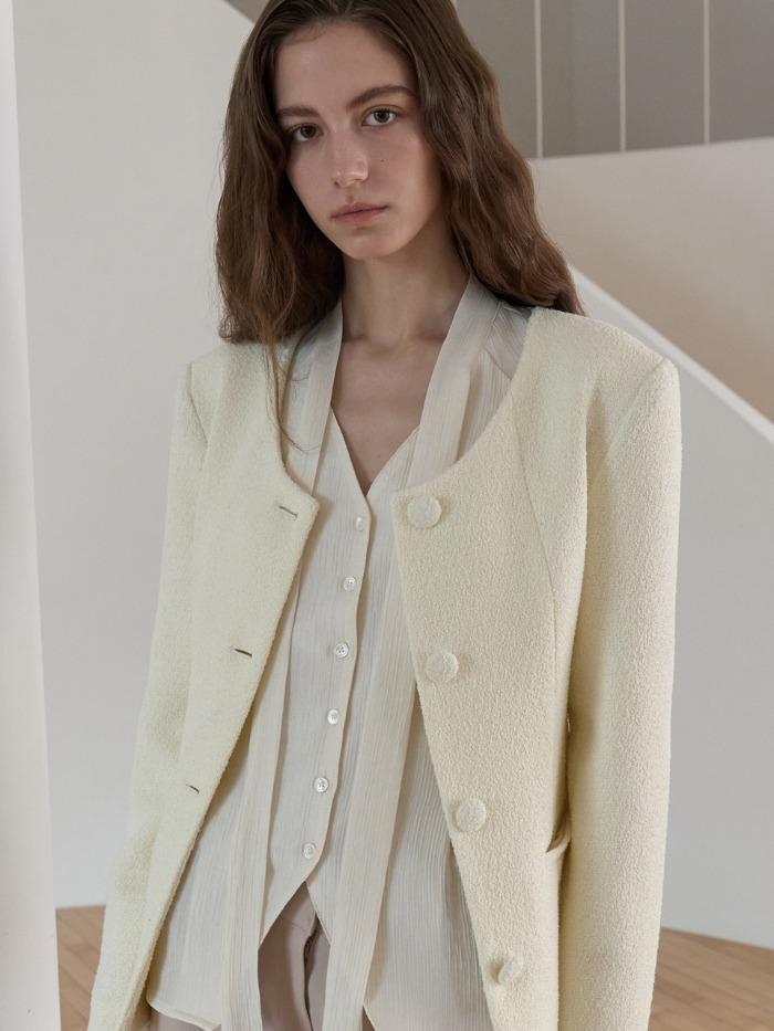 유넥 트위드 라운드 버튼 자켓 아이보리 OU1614