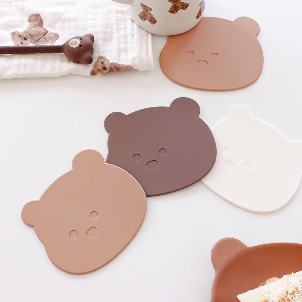 테디 실리콘 컵받침 티코스터 카페 곰돌이 코스터 3color