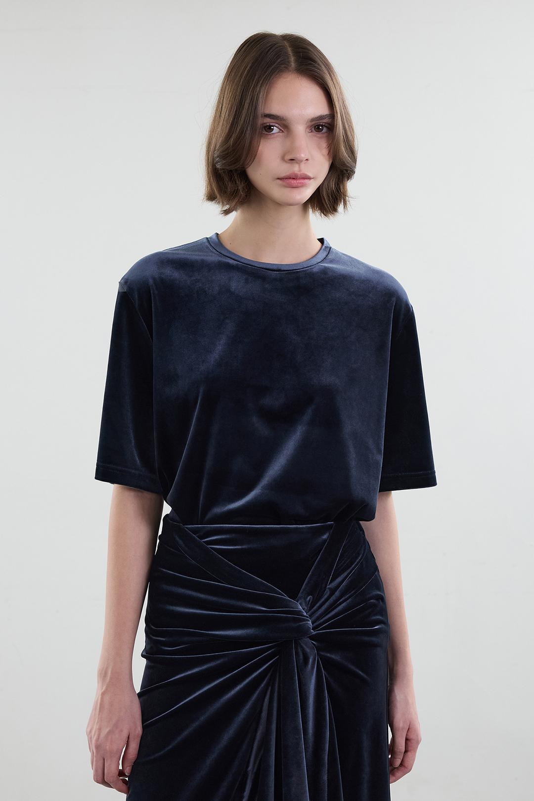벨벳 하프 티셔츠 - 네이비