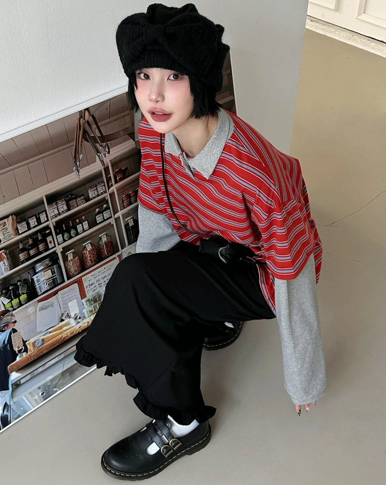 티엔 스트라이프 카라 티