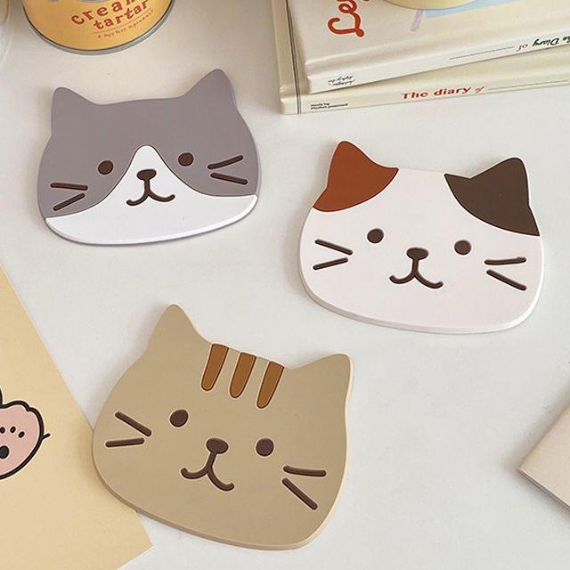 홈카페 고양이 티코스터 실리콘 컵받침 3종