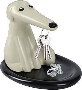 Rideco Magnetic Cute Dog Statue Key Holder, Funny Home Decor, Office Desk Decoration Hanging Rack, Aesthetic Sculpture for Living Room, Entryway, and Bedroom, Perfect Housewarming Gift (White)