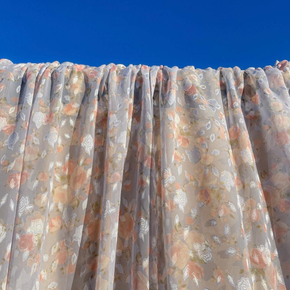 pure azure rose curtain 플라워 빈티지커튼 포인트 반창 꽃무늬 쉬폰커튼