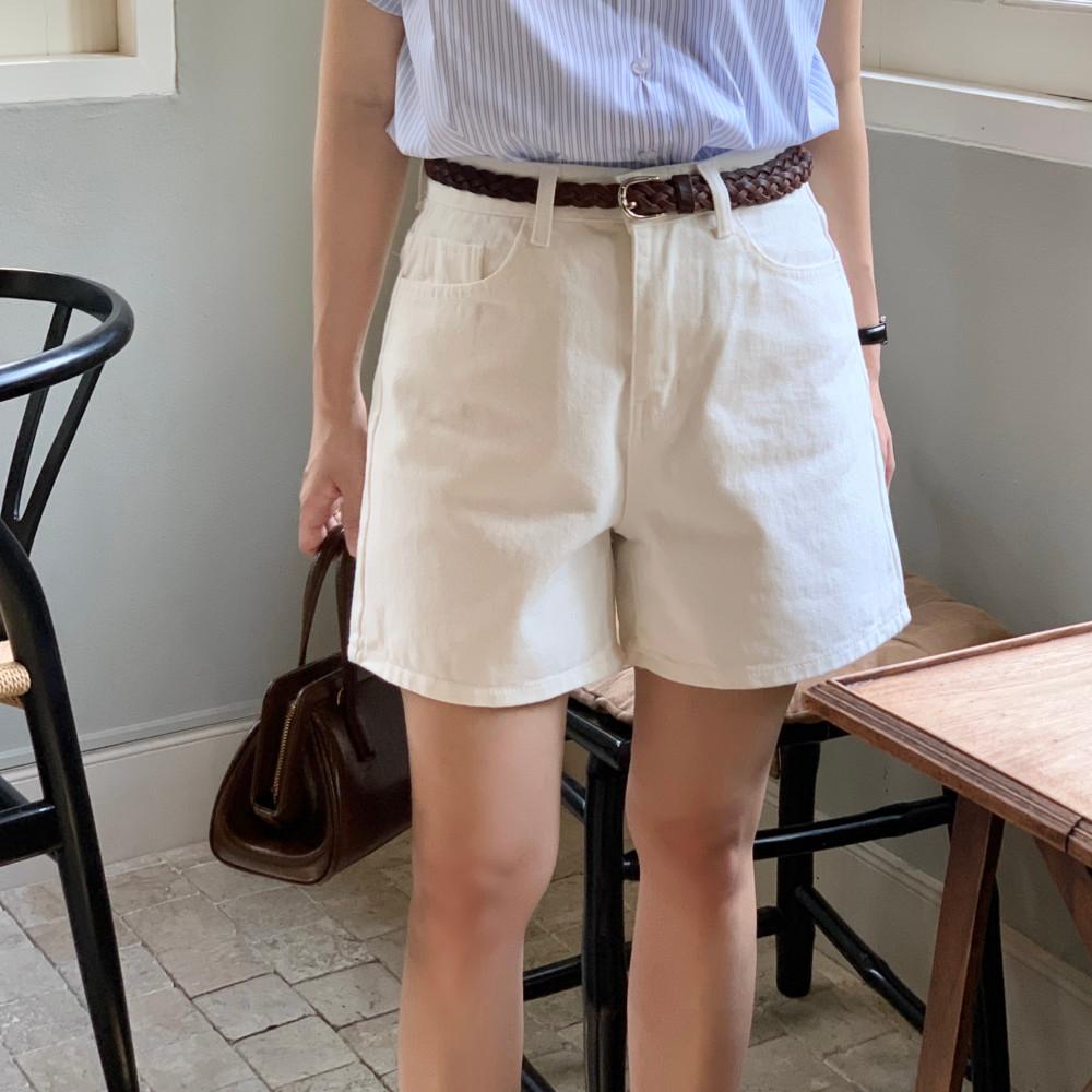 여성반바지 여름 4부 면반바지 화이트