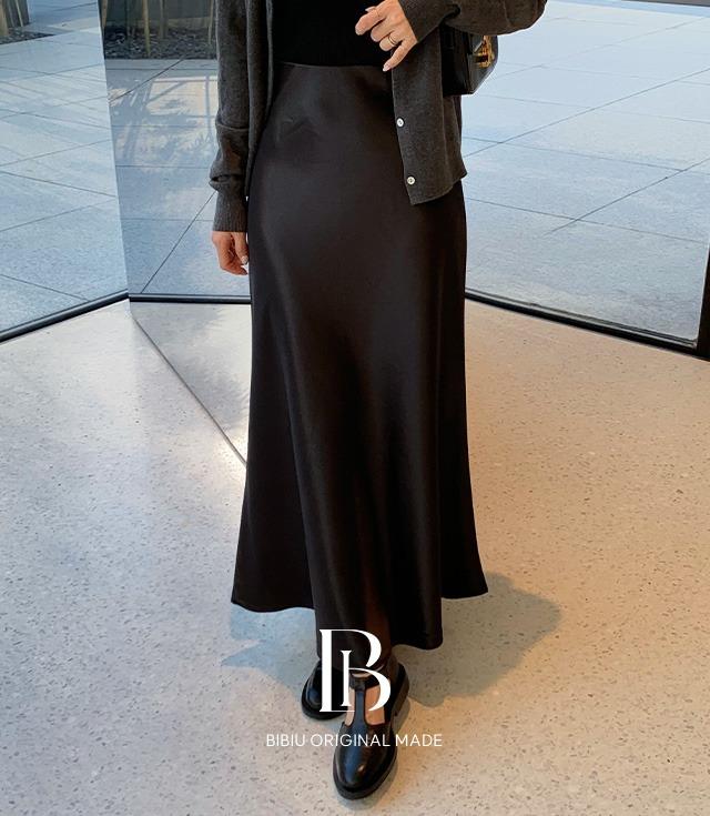 [B-MADE/S-2XL까지]티아즈 새틴 롱 스커트(2color) [허리밴딩 샤틴 실크 플레어 맥시 머메이드 A라인 H라인 플리츠 레이어드 봄신상]