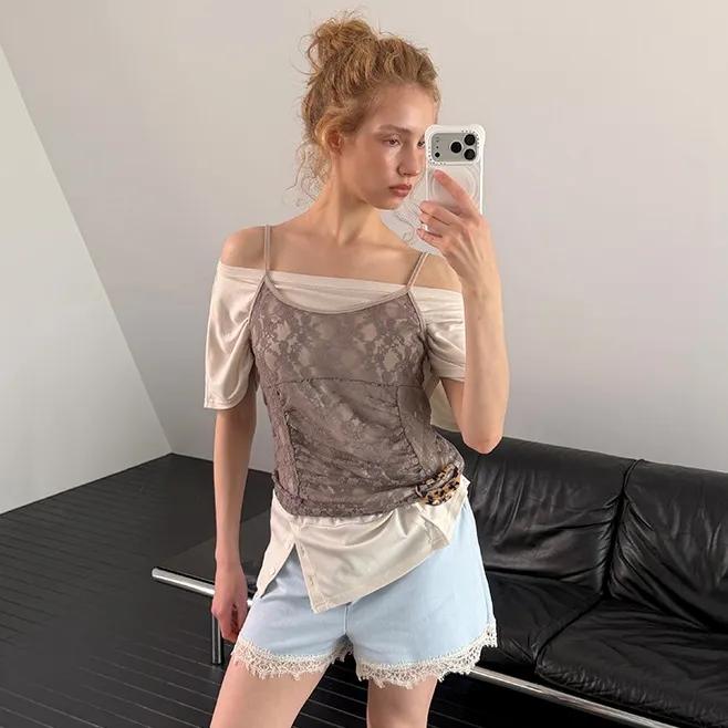 RUCHED LACE SLEEVELESS (GREY)