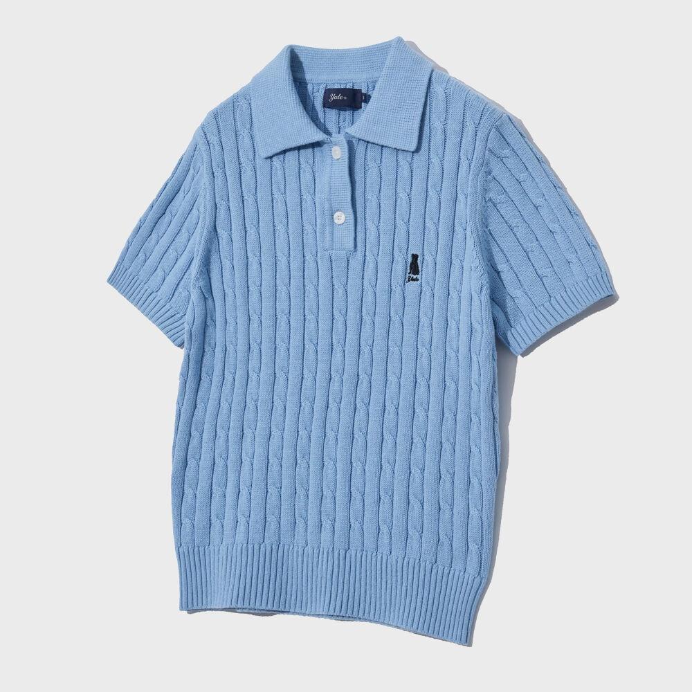 WOMENS HERITAGE DAN CABLE SHORT-SLEEVE POLO KNIT SKY BLUE