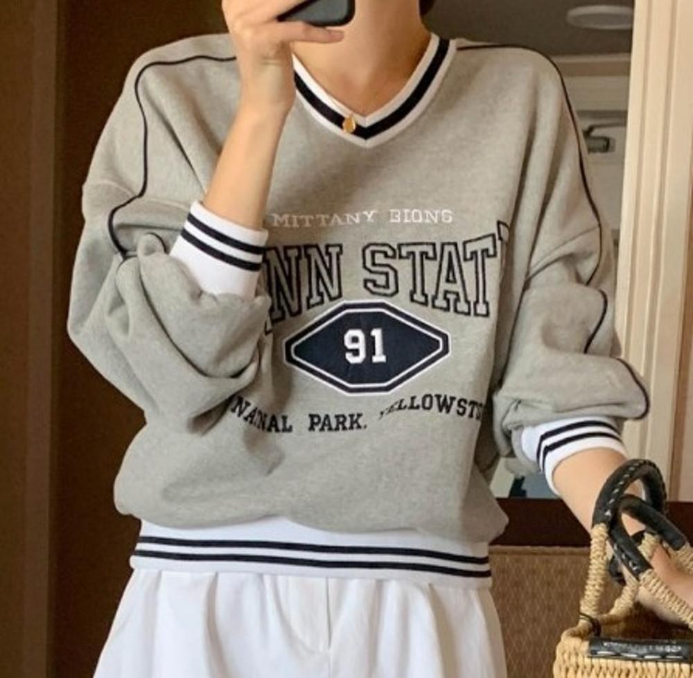 쿠폰 아잉 스톤 긴팔 브이넥 맨투맨 봄 areing (2color) 라디망쉬