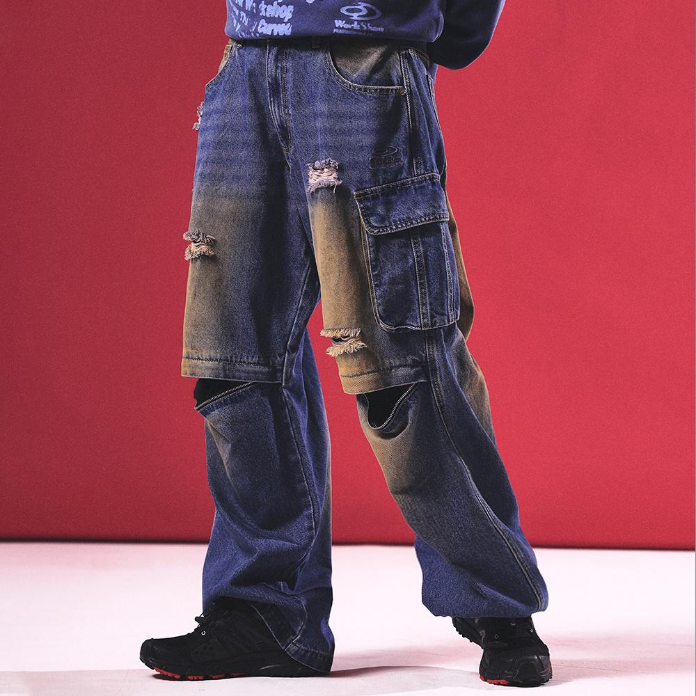 오픈니 카고 데님 팬츠 인디고 블루