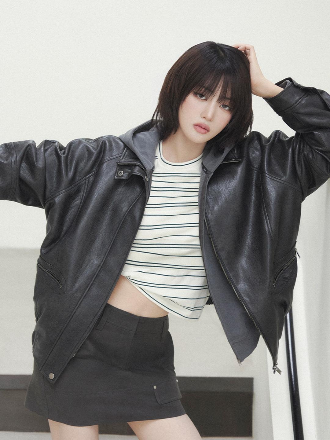 (10/21 예약배송) High-neck Leather Blouson Jacket VL5AJ093_2color