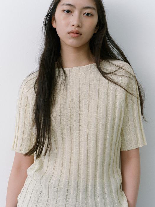 HANJI RIBBED HALF SLEEVE KNIT - BUTTER