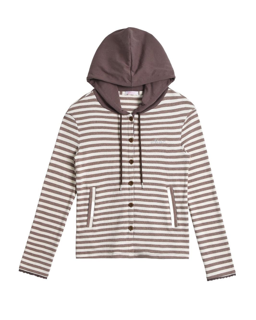 Stripe Hoody Cardigan (Brown)