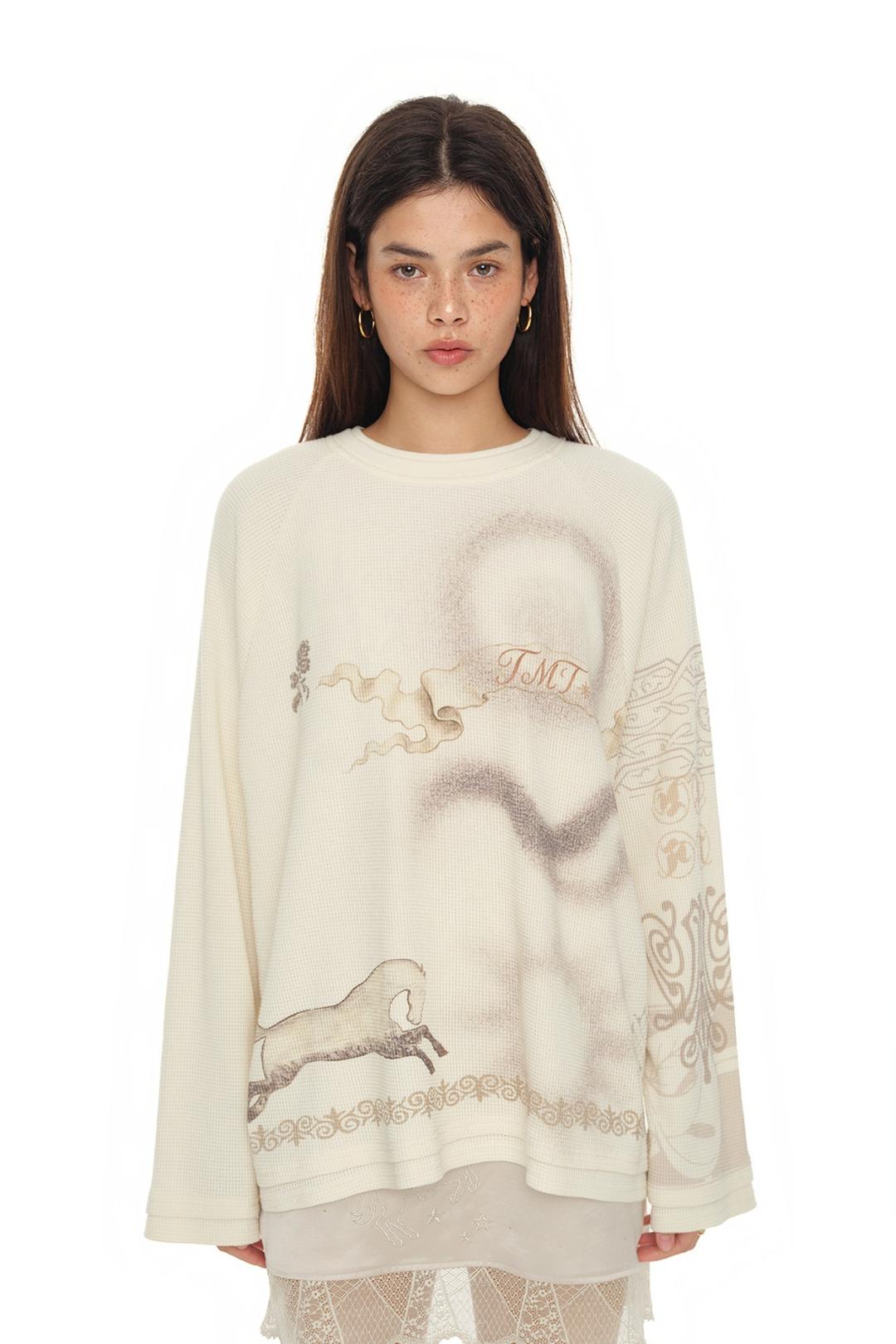 [12. 9 예약 발송] ORNAMENT WAFFLE OVERSIZED LONG SLEEVE T-SHIRT (IVORY)