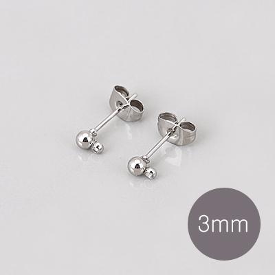 [8-1028-05] 써지컬스틸(볼포스트/가로형고리) 3mm (무도금/뒷클러치포함)  (T)  [1조,10조]