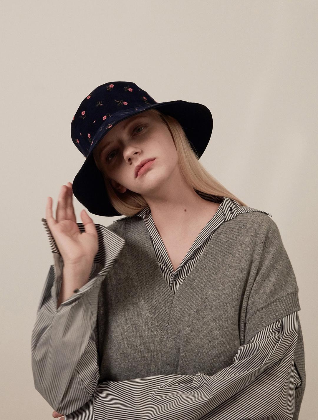 Reversible flower bucket hat 005 Navy
