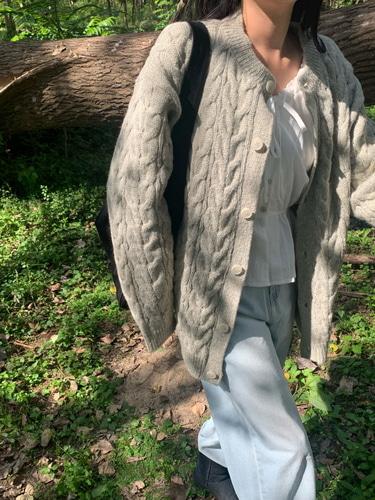 에이지 남녀공용 울 케이블 니트가디건