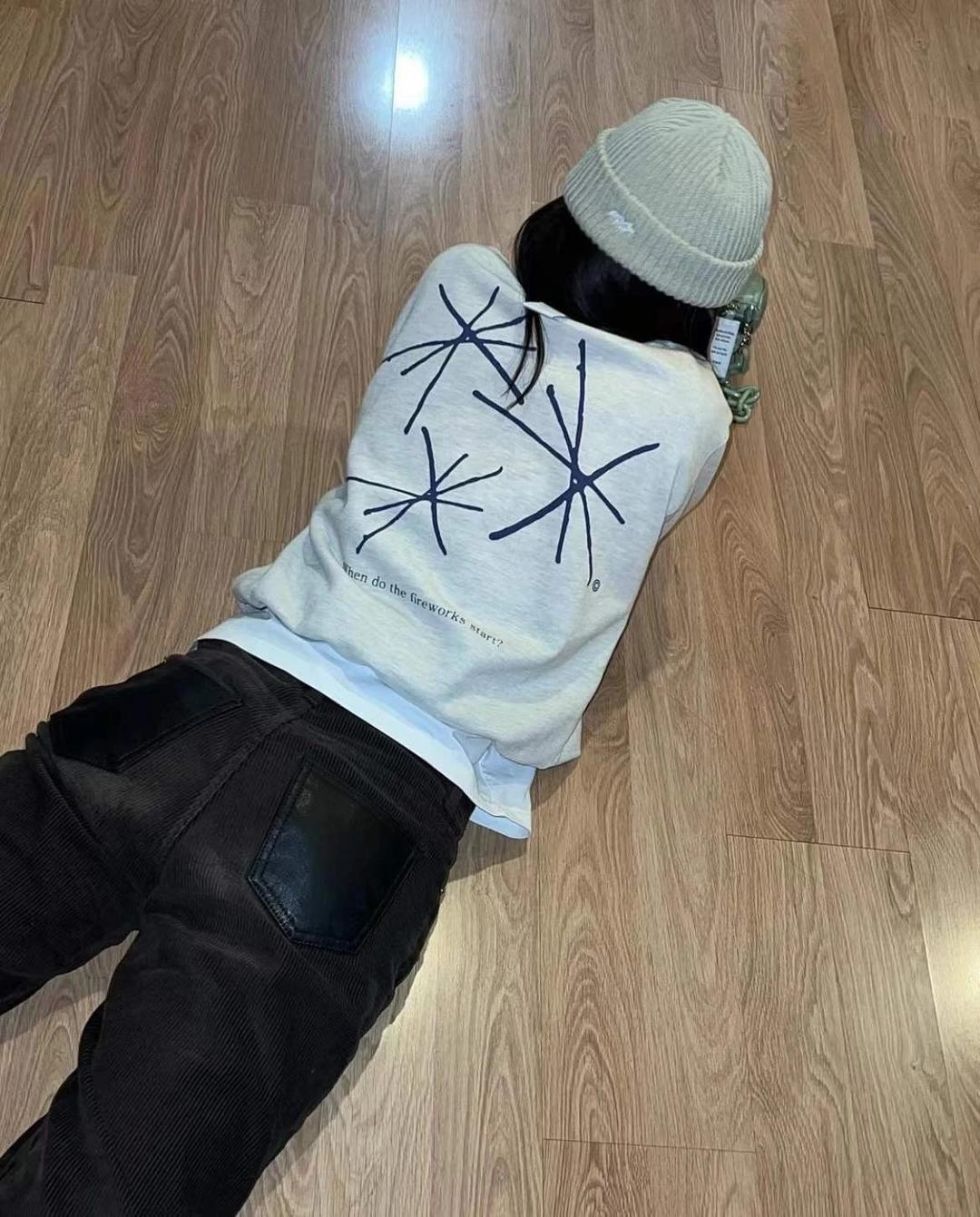 Nami-한국 제니 추상 프린팅 양털 안감 스웨터 여성용, 같은 니오 오트밀 컬러, 22 신상