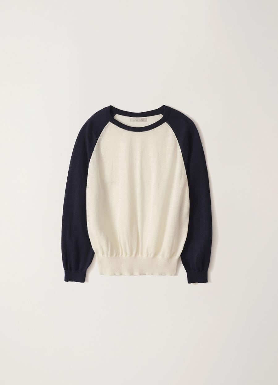 2ND / Grin linen knit top (Navy ivory)