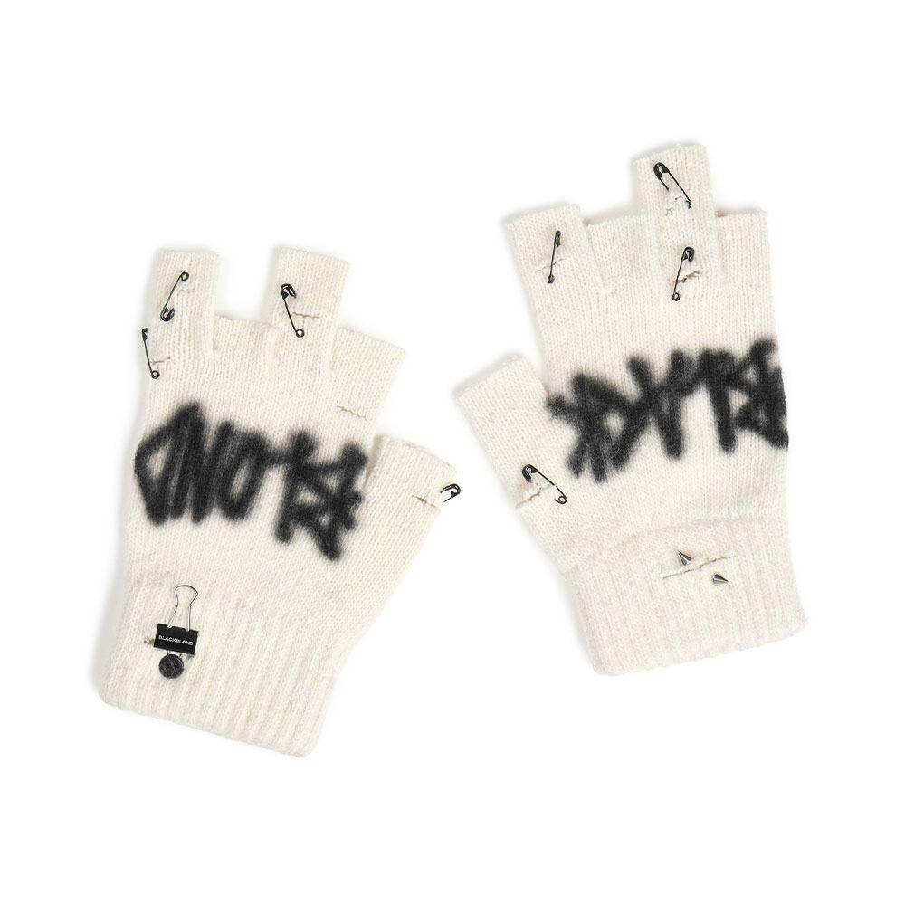 BBD Graffiti Logo Ripped Hand Warmer Gloves (Ivory)