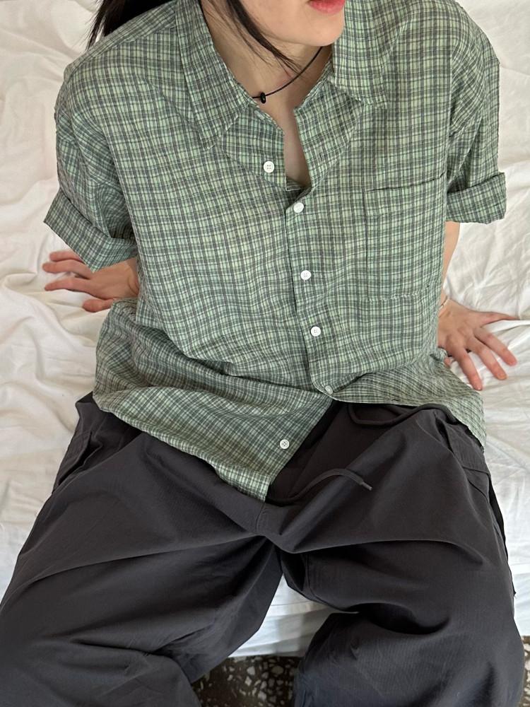 남여공용 오버핏 라이트 시어서커 체크셔츠 남방