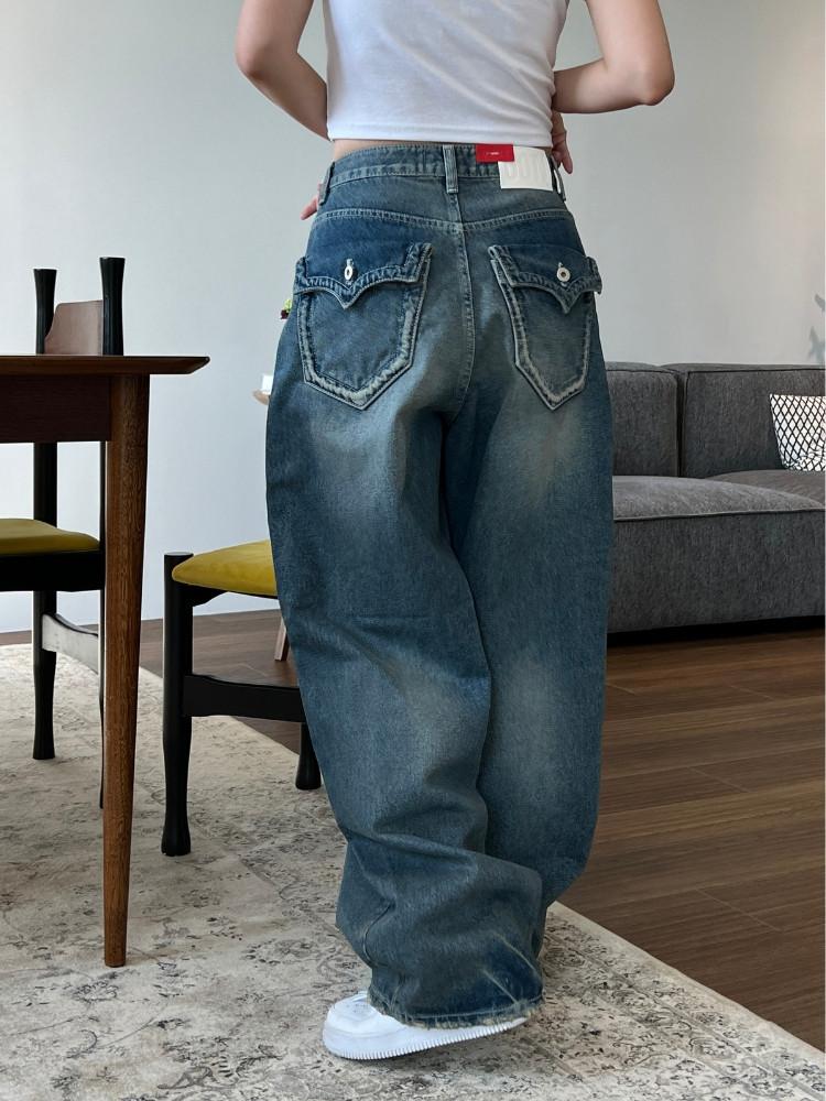 ootj 오오티제이 로프 포켓 와이드 데님팬츠 청바지 카리나 바지