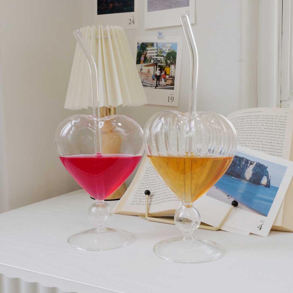 빅하트 글라스1P +스트로우세트 1P / 결혼,집들이선물, 고블렛잔, 와인잔