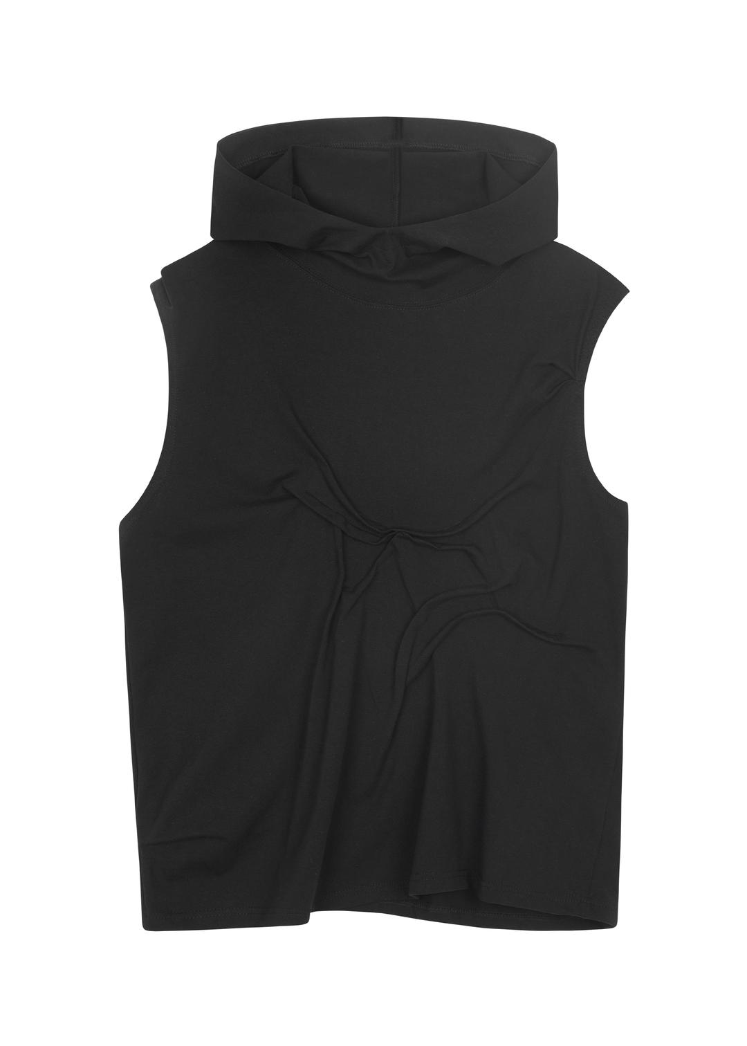 PINTUCK HOODIE SLEEVELESS BLACK