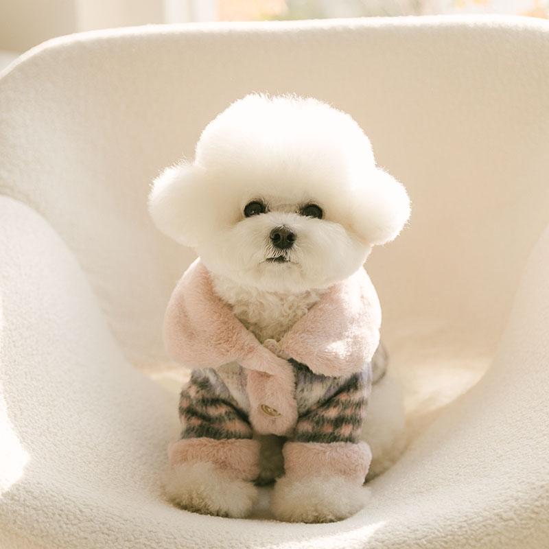 보스케 울체크 코트 - 라이트핑크