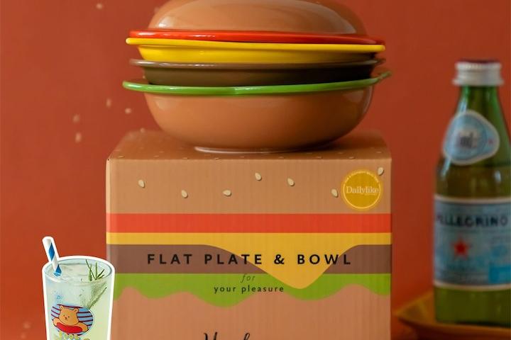 합치면 햄버거 완성! 햄버거 플레이트 세트(4P 구성) 나눔접시 그릇 + 유리컵 증정