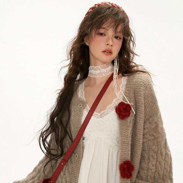 Rose Button Loose Cardigan