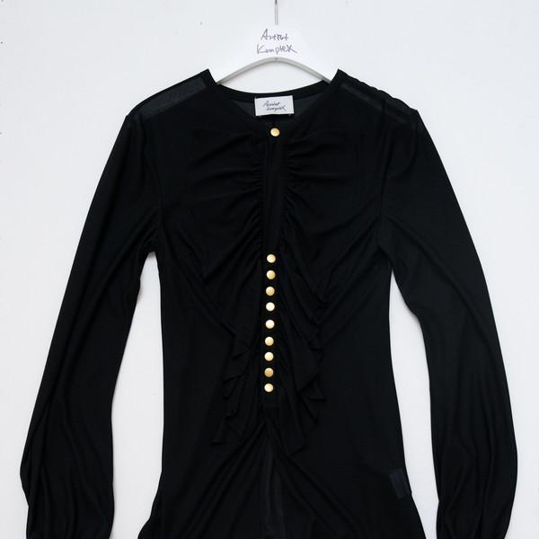 VINTAGE RUFFLE CHIFFON BLOUSE (BLACK)