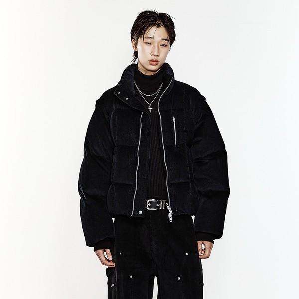 [HALEINE] DETACHABLE CORDUROY DUCK DOWN JACKET BLACK(VJ408)
