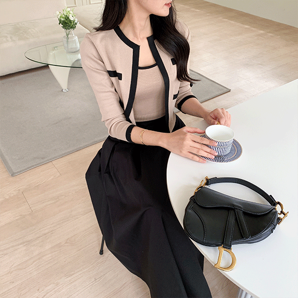 [특가] 마에티 배색 나시가디건SET