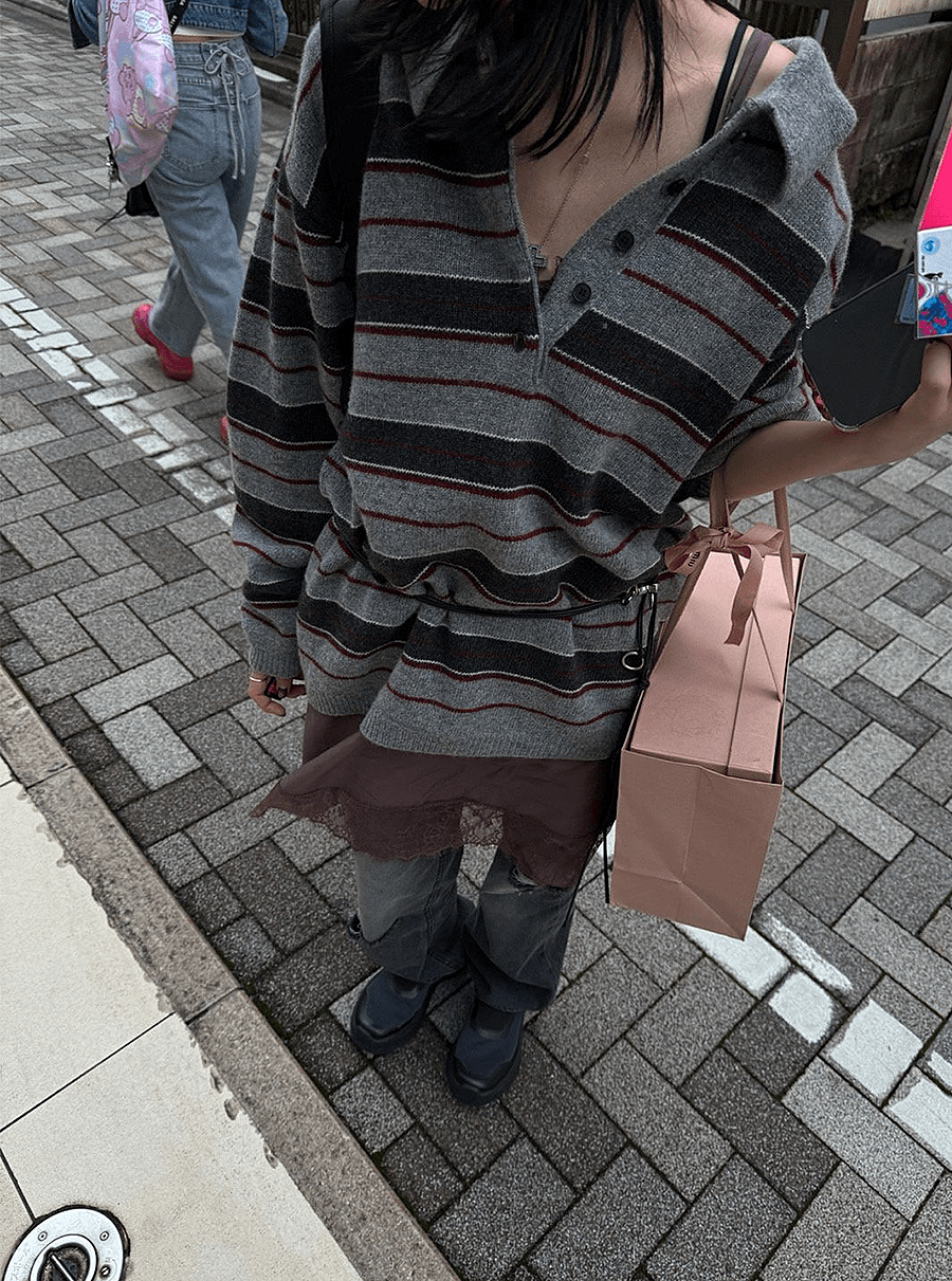 Stripe Loose Collar Knitwear (3col)📍high quality/ 꼭사템!