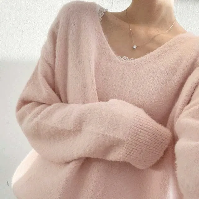 [5color]색감최고 파스텔 솜사탕 앙고라 브이넥 니트