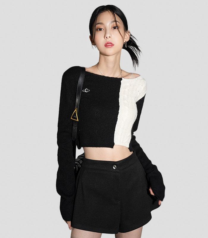 Half Patchwork Knitwear BLACK