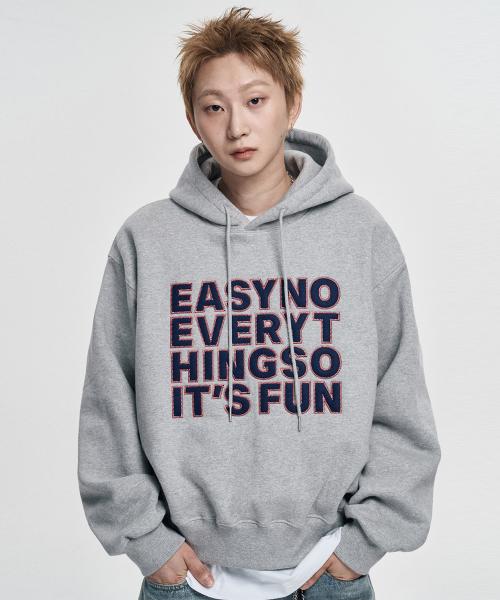레터링 패치 후드 - 멜란지 그레이