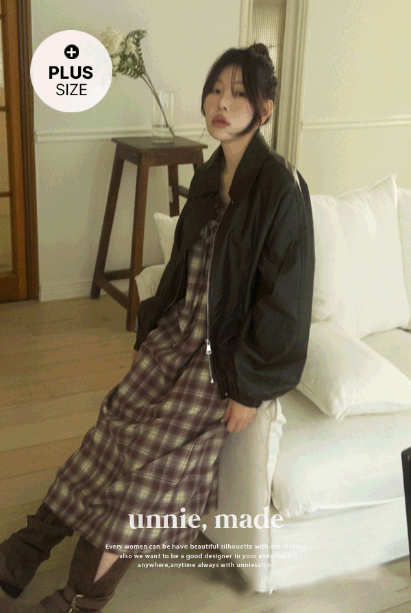 언니살롱 [55-100][MADE]아일렛 체크 롱원피스(2color)