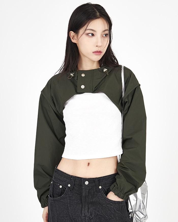 세이지 크롭 볼레로 후드 점퍼