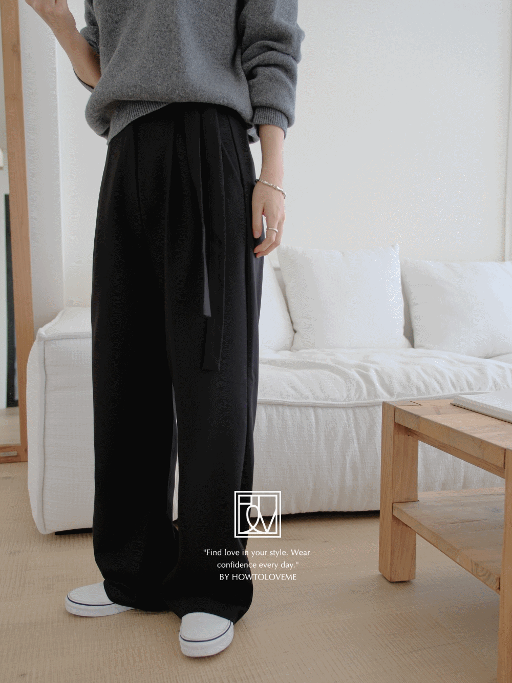 [자체제작/블랙] 가을ver.니브 스트랩 세미 와이드 슬랙스_Neeb pants