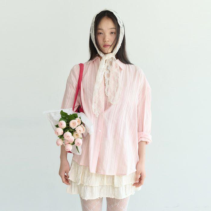 [11차] EYELET OVERFIT SHIRTS, PEACH