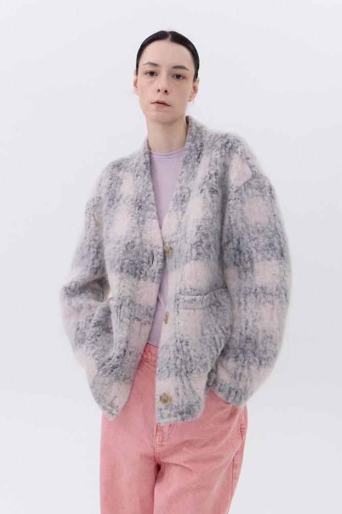 밀라노 모헤어 가디건 -핑크그레이체크 (이태리원단)