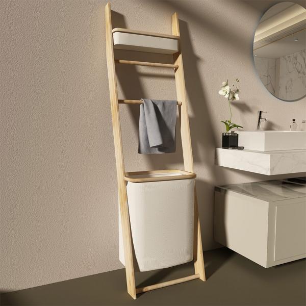 [해외] 호텔식 스탠드 원목 욕실 수납함 빨래바구니