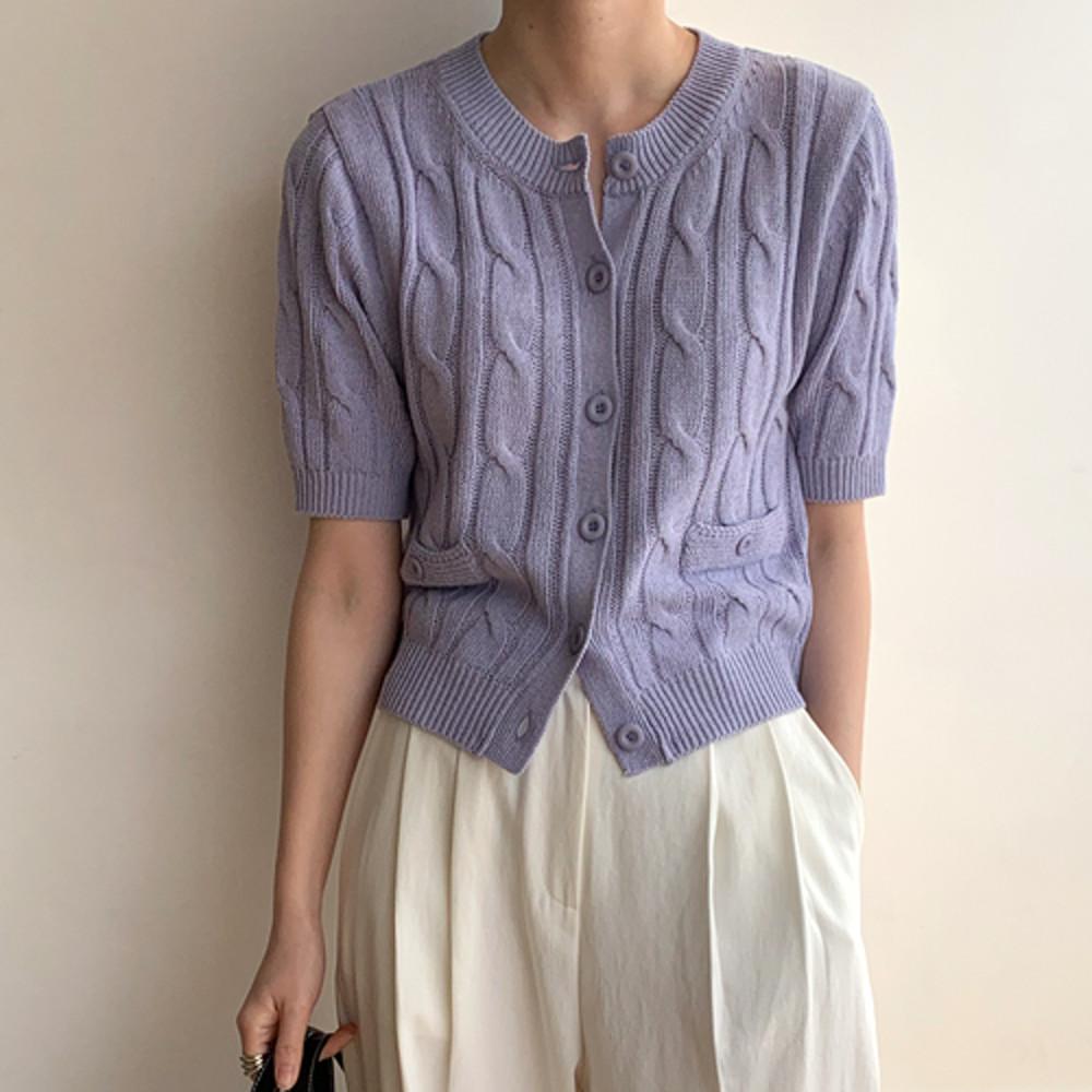 꽈배기 라운드넥 여름 반팔 니트 가디건 (네이비, 핑크 당일발송)