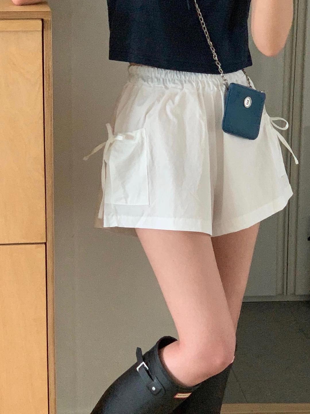 Ribbon cotton short pants