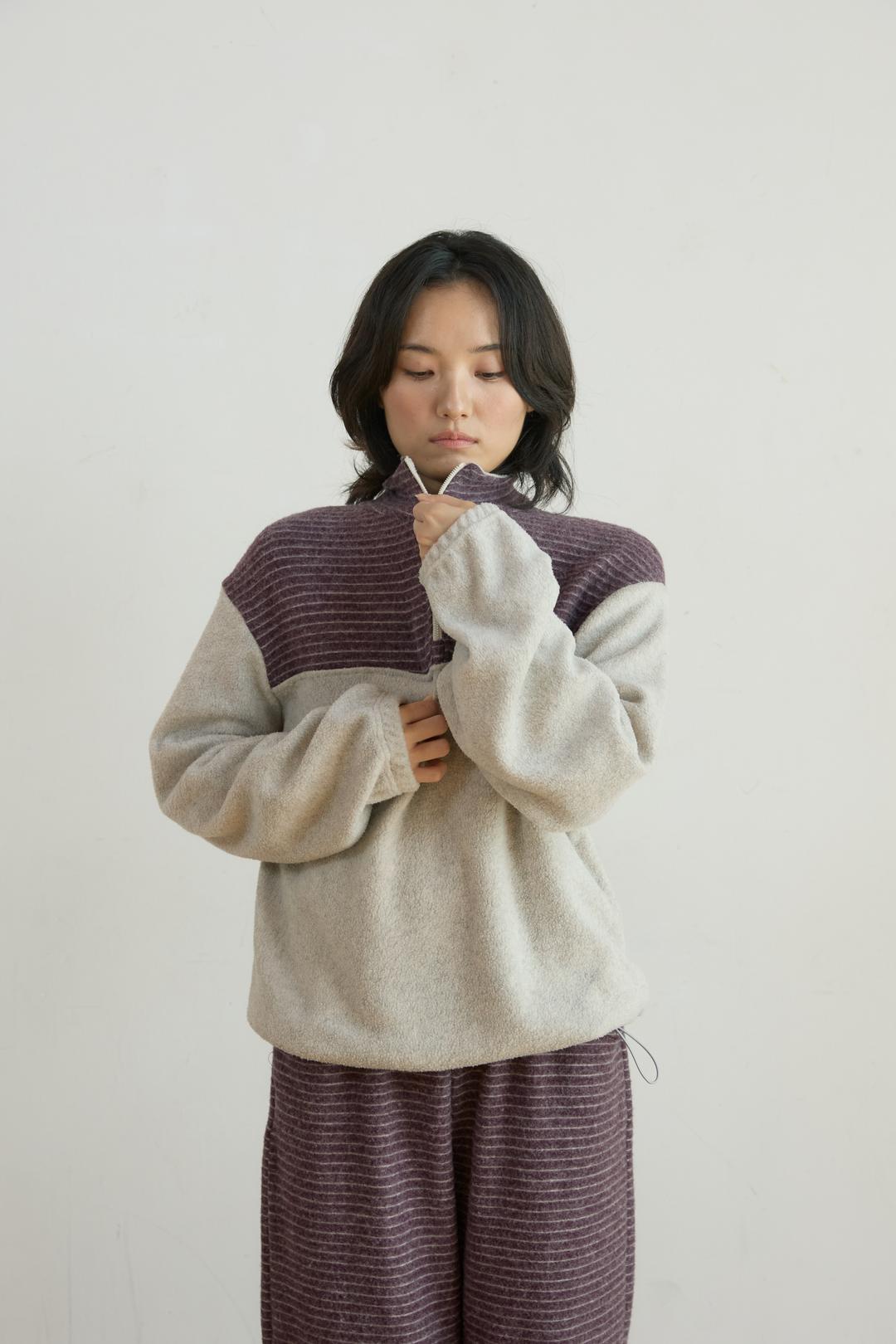 Stripe Fleece Anorak_Purple