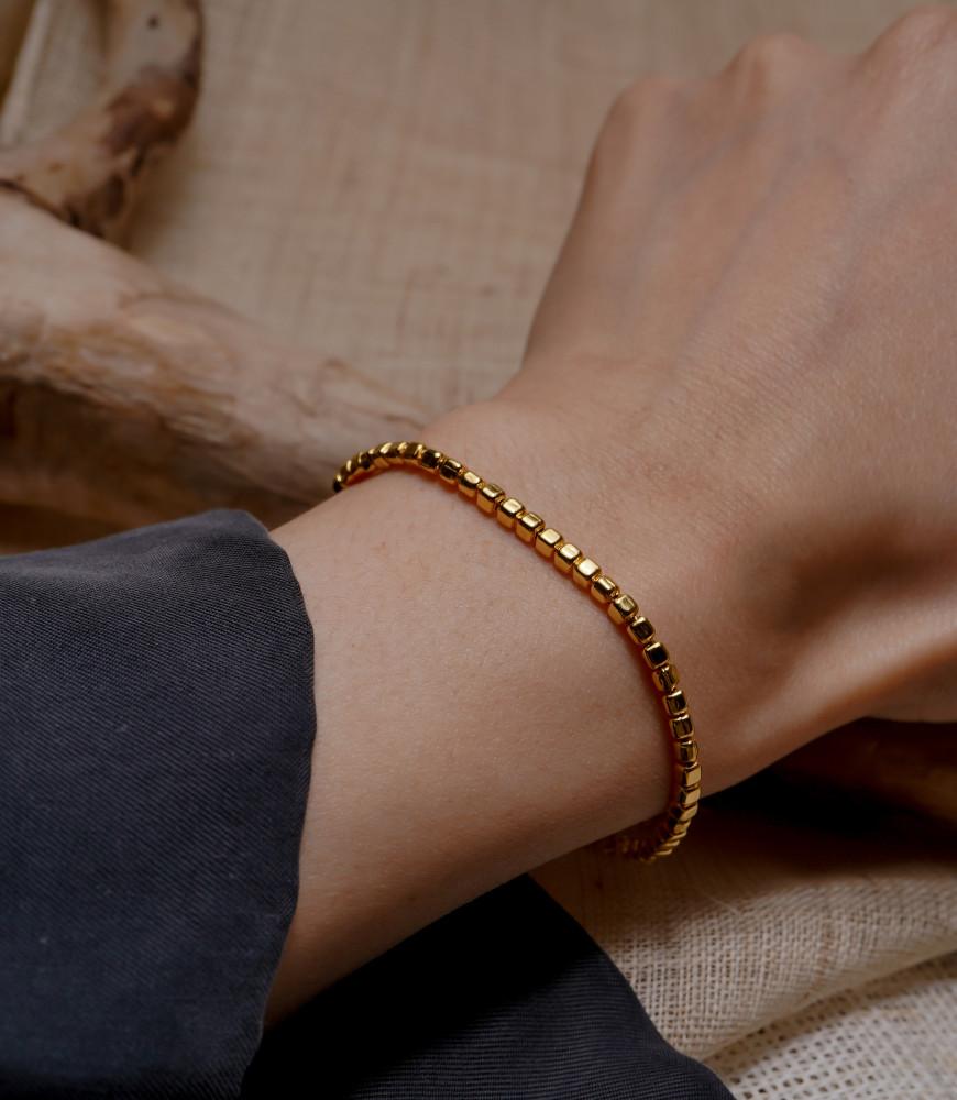 [925실버/무배] 미니엔틱사각볼 베이직 레이어링 실버팔찌