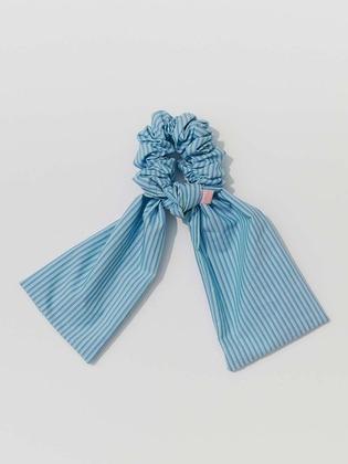 blue striped square scrunchie