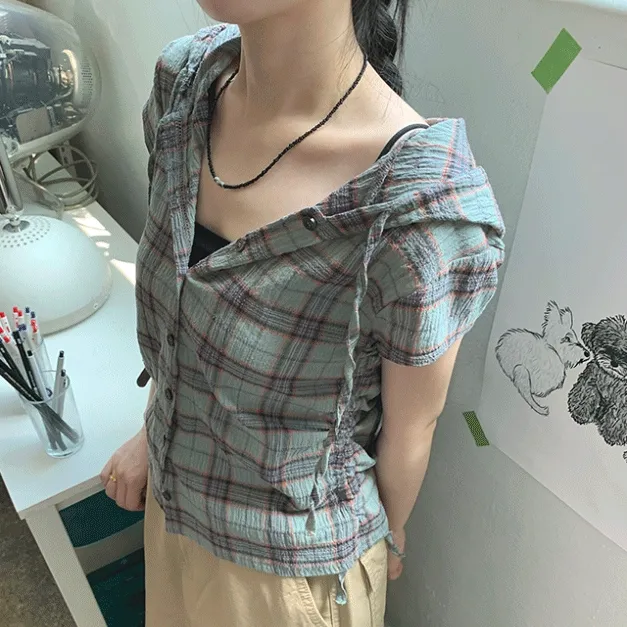 robin vintage shirring check shirt (3 color)