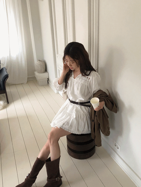 무드인슬로우 [벨트SET] 보헤미안 펀칭 미니원피스
